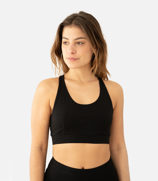 Schwarz Black - Organic Womens Yoga Bra Top Saira Front | Lotuscrafts